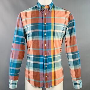 GITMAN VINTAGE Size M Blue Orange Plaid Cotton One Pocket Long Sleeve Shirt